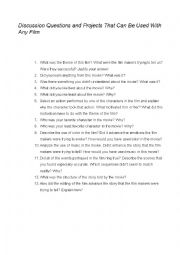 English Worksheet: discussion questions 4 any film