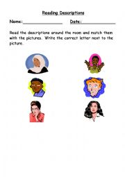 Describing people - match text to pictures