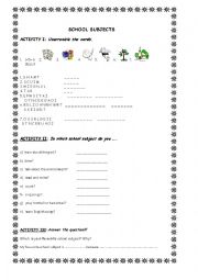 English Worksheet: school subjects
