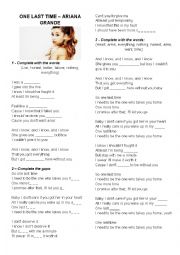 One Last Time Ariana Grande Esl Worksheet By Teacherfer