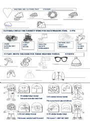 English Worksheet: WEATHER AND CLOTHES TEST