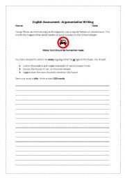 English Worksheet: Argumentative Writing