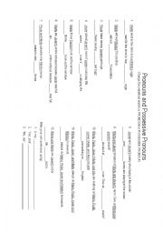 English Worksheet: pronouns and possesive pronouns