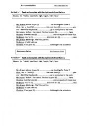 English Worksheet: accommodation