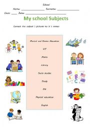 English Worksheet: my school subjects