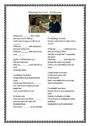 English Worksheet: Thinking Out Loud - Ed Sheeran - Parts Of The Body