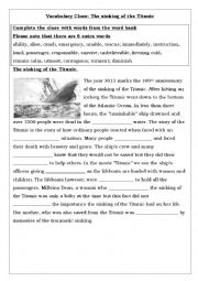 English Worksheet: The sinking of the Titanic