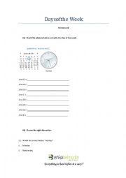 English Worksheet: Days of the Week - Homework