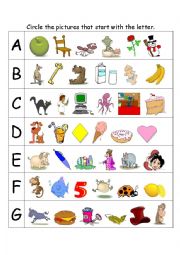 English Worksheet: ABC... Circle the pictures