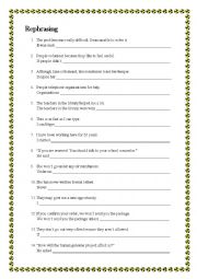 English Worksheet: Rephrasing