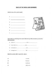 English Worksheet: Days of the week and numbers