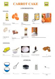 Carrot cake ingredients and kitchen tools