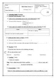 English Worksheet: mid term test n2 9th form