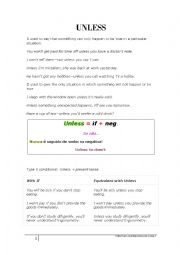 English Worksheet: Exercices with Unless
