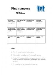 English Worksheet: Find someone who (general questions)