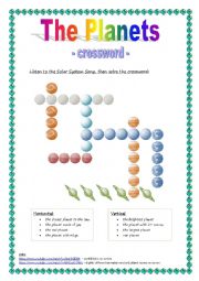 English Worksheet: The planets - crossword - version 1