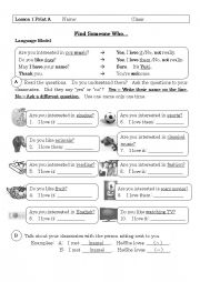 English Worksheet: Find Someone Who