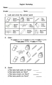 English Worksheet: Classroom Objects