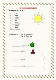 English Worksheet: A/An, plurals, This/That, Some/any