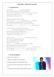 English Worksheet: Bruno Mars - When I was your man