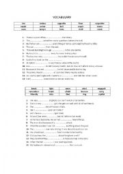 English Worksheet: Vocabulary for A1