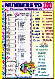 English Worksheet: Cardinal Numbers to 100