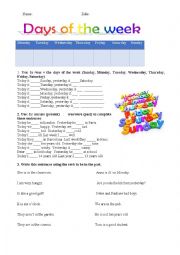 English Worksheet: Days of the week + verb to be in past