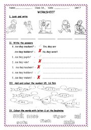 English Worksheet: revise about jobs, numbers 15-16 and sound /s/