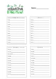 English Worksheet: Calculation worksheet + solution