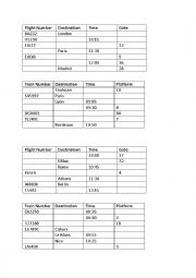 Plane and Train Timetables - Time, Alphabet, Numbers