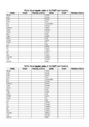 English Worksheet: List of Regular Verbs