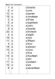 English Worksheet: 1 to 20 matching worksheet
