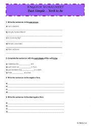 English Worksheet: Past Simple - Verb TO BE