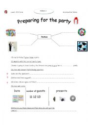 English Worksheet: preparing for a party