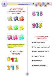 NUMBERS-COLOURS WORKSHEET