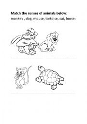 English Worksheet: Match the names of animals and draw the pictures