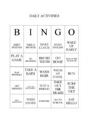 English Worksheet: Bingo Daily Activity