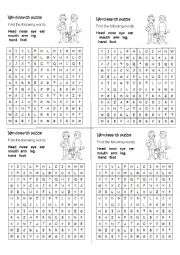 English Worksheet: Word-search puzzle: body parts