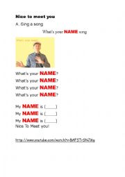 English Worksheet: whats your name song