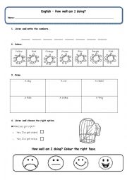 English Worksheet: Animals, numbers and colours 