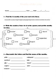 English Worksheet: months of the year