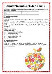 English Worksheet: Countable/uncountable nouns