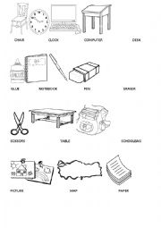 English Worksheet: classroom objects