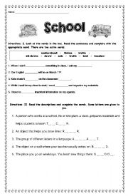 English Worksheet: School Vocabulary Quiz