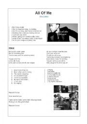 English Worksheet: All Of Me