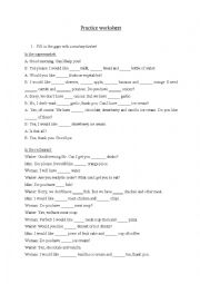 English Worksheet: Some/any/a/an/how much/how many