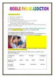 English Worksheet: Mobile addiction