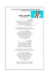 English Worksheet: Avril Lavigne - Im with you PRESENT PROGRESSIVE (Graded Activity)