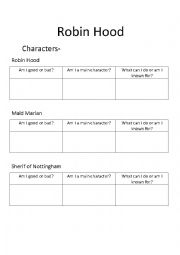 English Worksheet: Robin Hood Reading Guide for Simple Character traits