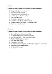 English Worksheet: Present Simple or Present Continuous